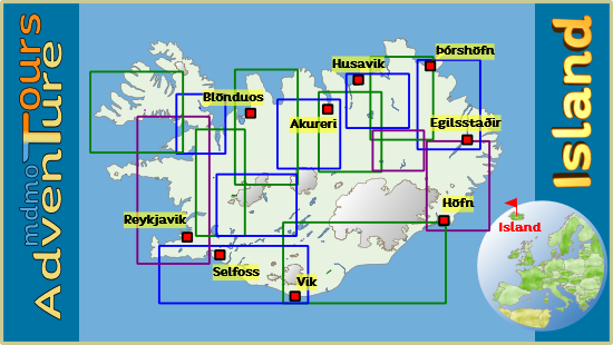 Tourenübersicht Karte Island mit der Reiseenduro
