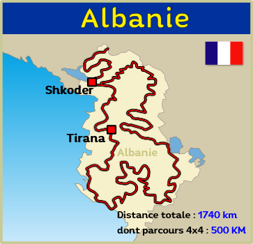 Carte des circuits offroad Albanie 4x4 Carte des pistes et circuits offroad en Albanie pour véhicules 4x4