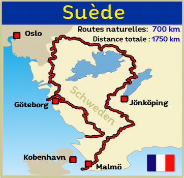Carte des circuits 4x4 en Suède avec pistes tout-terrain et chemins naturels