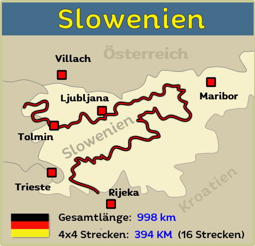 Offroad Touren Karte von Slowenien für Offroad strecken und Pisten