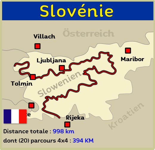 Carte des circuits tout-terrain en Slovénie pour pistes 4x4 et aventure offroad
