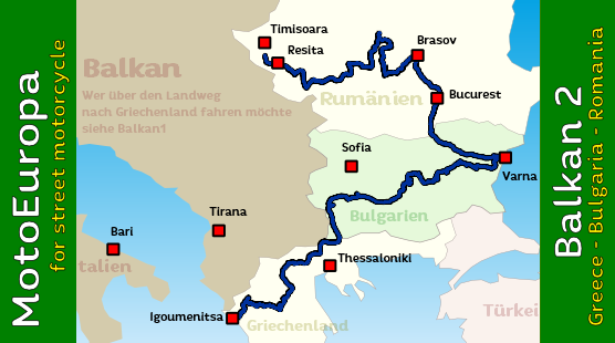 Tour map for a motorcycle tour through the Balkans (Greece - Bulgaria - Romania) Tour map for a motorcycle tour through the Balkans (Greece - Bulgaria - Romania)