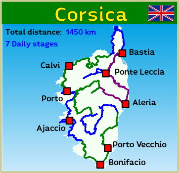 Motorcycle tours through the Corsica including GPS data and travel guide