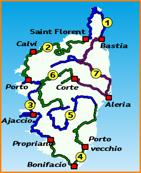 Tourenkarte von Motorradtour durch Korsika mit dem Strassenmotorrad