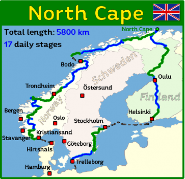 Map North Cape Motorcycle Tour (Norway, Sweden and Finland)