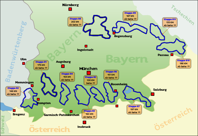 Tourenkarte Motorradtouren Bayern mit GPS Daten